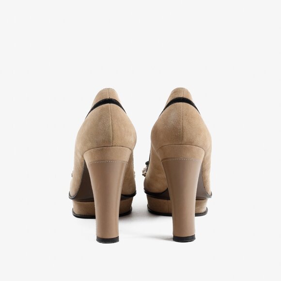 Fendi Brown Suede Platform Bow Pump - Picture 3 of 9
